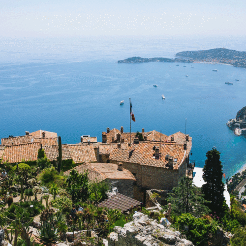 Girls enjoying panoramic sea views from the Exotic Garden in Èze during a tailor-made Girls Trip with High Point Holidays.