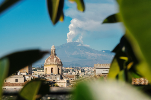 Greek Theatre of Syracuse in Sicily and historic Baroque centre of Catania