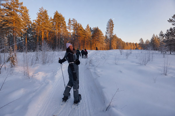 Snowshoeing in the untouched winter landscapes of Abisko National Park, Swedish Lapland