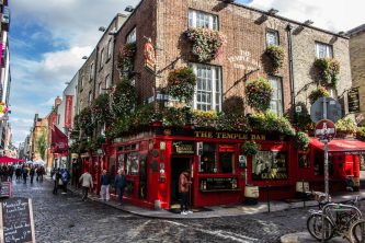 Exterior view of Temple Bar pub in Dublin, Ireland, on a girls trip through Ireland